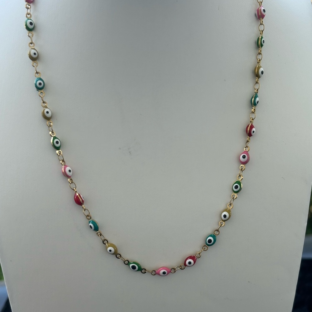 Multicolor Beaded Evil Eye Necklace - Picture 3 of 4